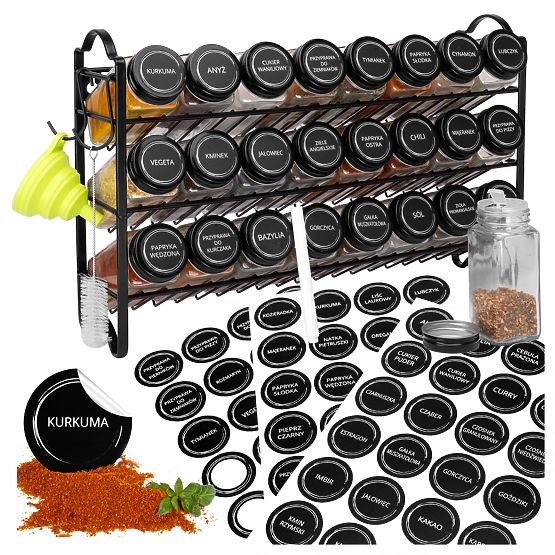 ENELDO fűszertartó állvány 24 üveggel + 72 címkével