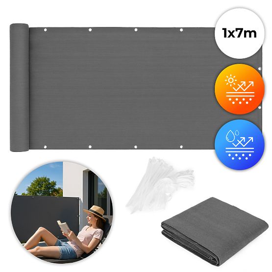 Erkély árnyékoló szerelvényekkel 100x700 cm árnyékoló háló + szerelési elemek szürke MultiGarden