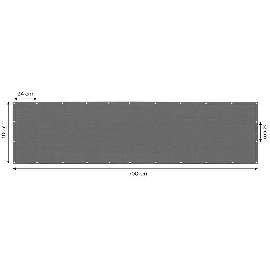 Erkély árnyékoló szerelvényekkel 100x700 cm árnyékoló háló + szerelési elemek szürke MultiGarden
