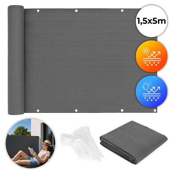 Erkély árnyékoló szerelvényekkel 150x500 cm árnyékoló háló + telepítő elemek szürke MultiGarden