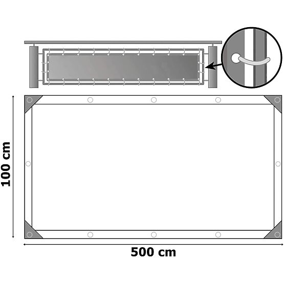 Erkélyvédő szőnyeg szürke 1x5 m
