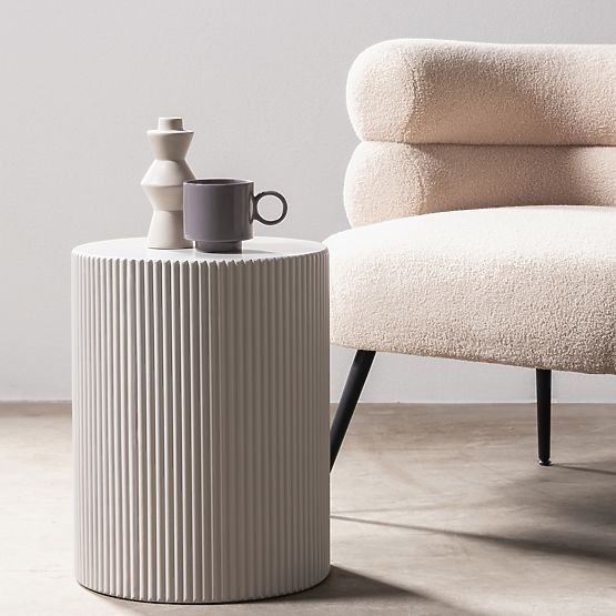 Ermanno oldalsó asztal, 35 cm, szürke-bézs, bordázott