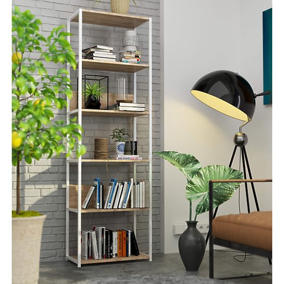 FEHÉR/SONOMA TÖLGY LOFT FÉM POLC 600