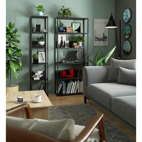 Fekete-fekete fém loft polc 80 cm - 6 polc