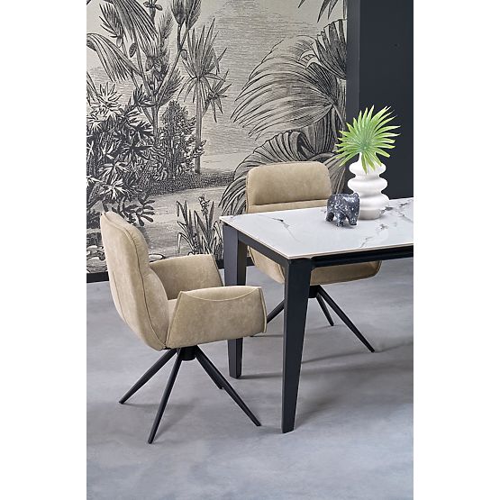 FELIX kinyitható asztal, lap - fehér márvány, lábak - fekete (2p=1db)