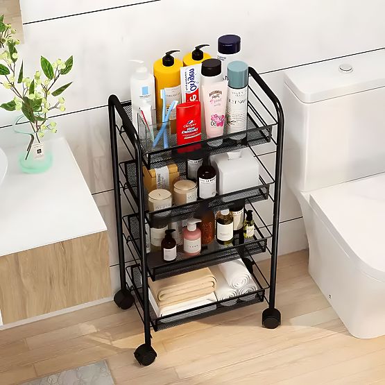 Fém konyhai és fürdőszobai szervező kerekeken, 4 polc, fekete ModernHome