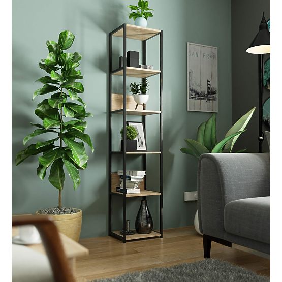 Fém loft polc 40 cm - fekete-sonoma tölgy - 6 polc