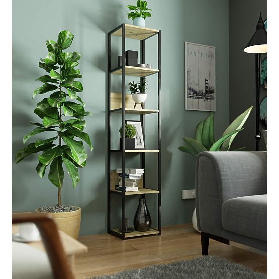 Fém loft polc 40 cm - fekete-tölgy artisan - 6 polc