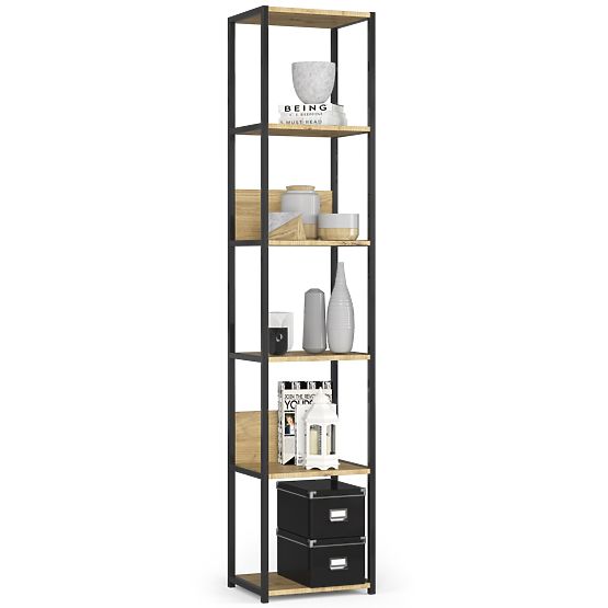 Fém loft polc 40 cm - fekete-tölgy artisan - 6 polc
