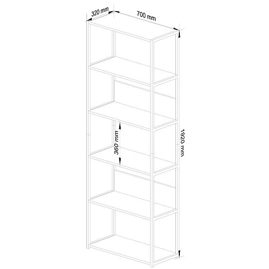 Fém loft polc 70 cm - fekete-sonoma tölgy - 6 polc