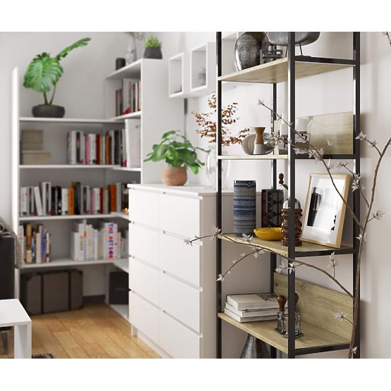 Fém loft polc 70 cm - fekete-tölgy artisan - 6 polc