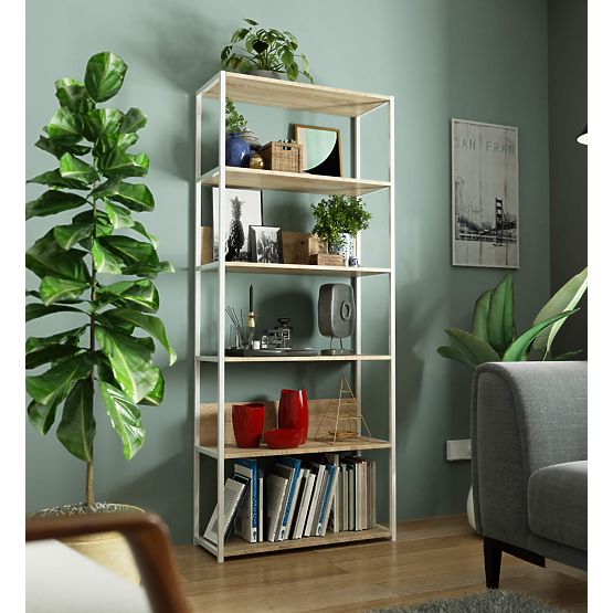 Fém loft polc 80 cm - fehér-sonoma tölgy - 6 polc