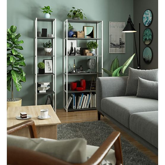 Fém loft polc 80 cm - fehér-szürke - 6 polc