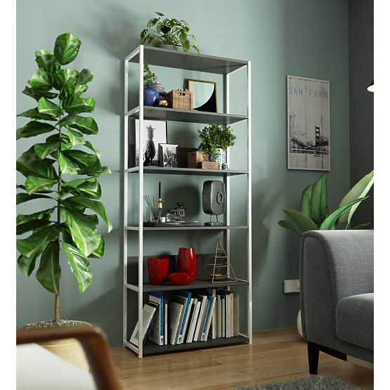 Fém loft polc 80 cm - fehér-szürke - 6 polc