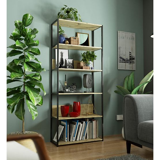 Fém loft polc 80 cm - fekete-tölgy artisan - 6 polc