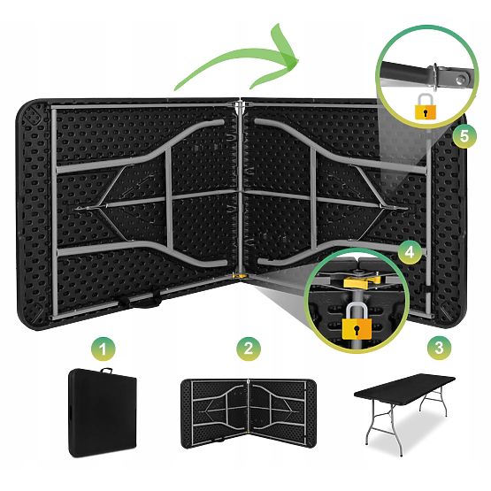 FETA BLACK 180 cm-es catering készlet + 6 BLACK szék