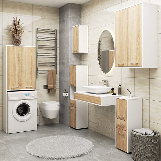 FIN 180 MOSDÓ OSZLOP MOSÓGÉPHEZ TELJES 2D - FEHÉR / SONOMA TÖLGY