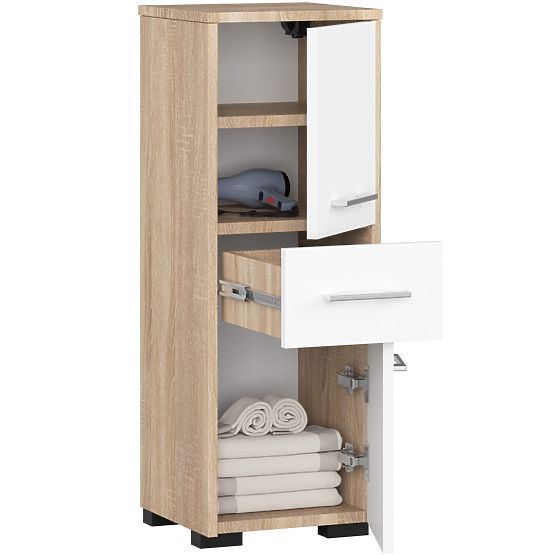 FIN FÜRDŐSZOBAI SZEKRÉNY OSZLOP 30 2D 1SZ 85cm PK SONOMA TÖLGY / FEHÉR