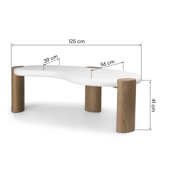 Floe dohányzóasztal 125 cm, fehér/dió