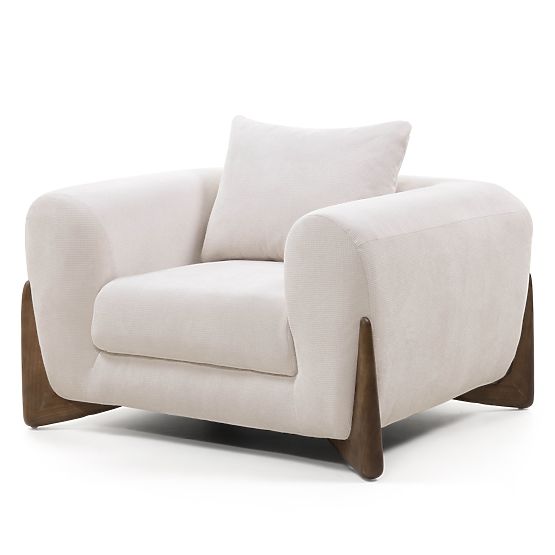 Flou relaxációs fotel világos bézs, kaucsukfa, dió