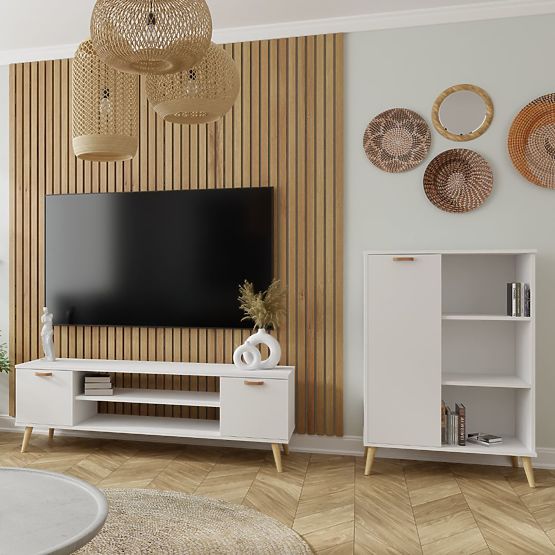 Fondi fehér, skandináv stílusú szekrény polcokkal