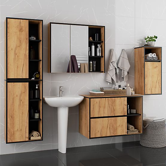FÜGGŐ FÜRDŐSZOBAI SZEKRÉNY VAMI W35 1D 1W TÖLGY CRAFT / FEKETE