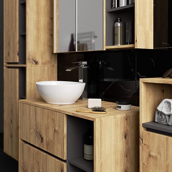 FÜGGŐ FÜRDŐSZOBAI SZEKRÉNY VAMI W50 2D 6P TÖLGY ARTISAN / GRAFIT SZÜRKE