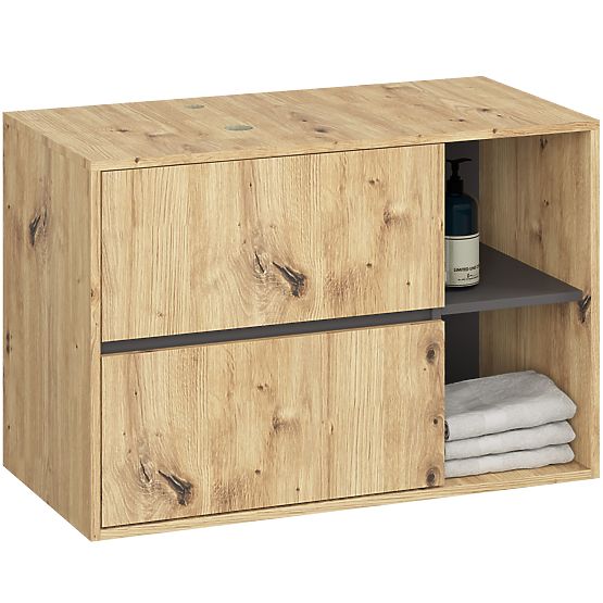 FÜGGESZTETT FÜRDŐSZOBAI BÚTOR SZETT NYÍLÁSOKKAL VAMI ARTISAN TÖLGY / GRAFIT SZÜRKE