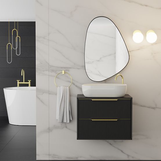 Függő tükör fekete keretben Libia, 76x51 cm, szabálytalan alak