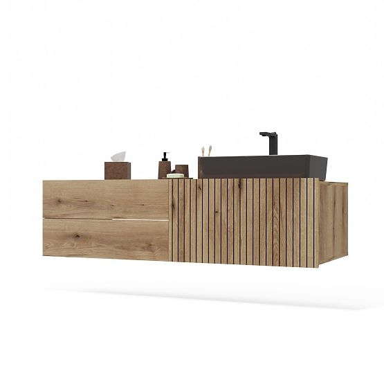 FÜRDŐSZOBAI MOSDÓ ALATTI SZEKRÉNY TIGO 1D2S EVOKE TÖLGY 140 CM 2 FIÓK ROVÁSSAL ELLÁTOTT ELŐLAP FELFÜ