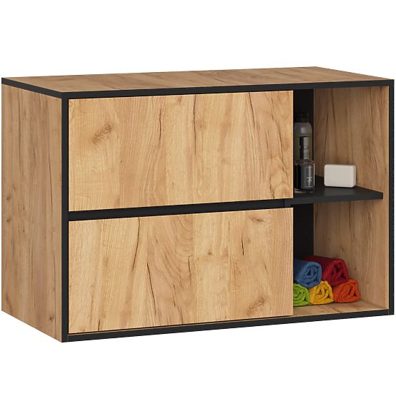 FÜRDŐSZOBAI MOSDÓ ALATTI SZEKRÉNY VAMI W90 2SZ 2P PK CRAFT TÖLGY / FEKETE