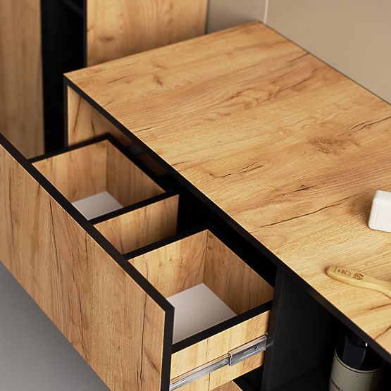 FÜRDŐSZOBAI MOSDÓ ALATTI SZEKRÉNY VAMI W90 2SZ 2P PK CRAFT TÖLGY / FEKETE