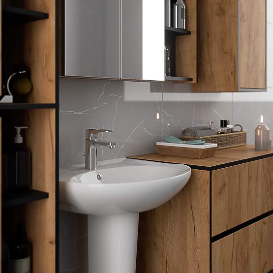 FÜRDŐSZOBAI MOSDÓ ALATTI SZEKRÉNY VAMI W90 2SZ 2P TÖLGY CRAFT / FEKETE