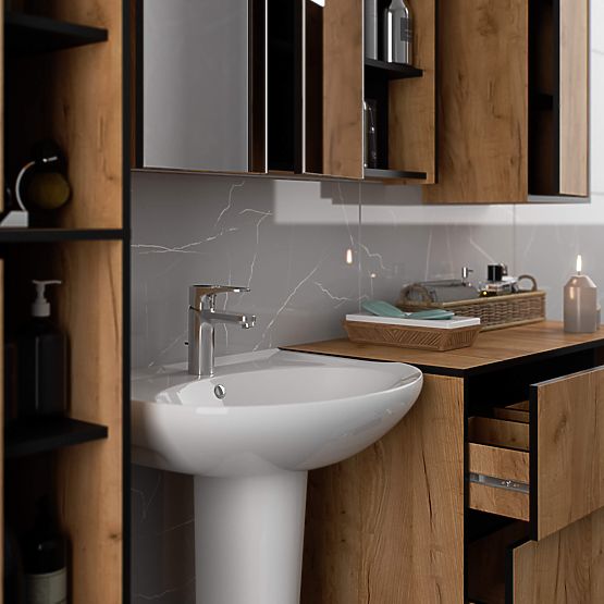 FÜRDŐSZOBAI MOSDÓ ALATTI SZEKRÉNY VAMI W90 2SZ 2P TÖLGY CRAFT / FEKETE