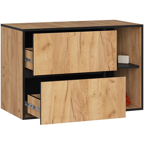 FÜRDŐSZOBAI MOSDÓ ALATTI SZEKRÉNY VAMI W90 2SZ 2P TÖLGY CRAFT / FEKETE