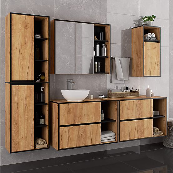 FÜRDŐSZOBAI MOSDÓ ALATTI SZEKRÉNY VAMI W90 2SZ 2P TÖLGY CRAFT / FEKETE