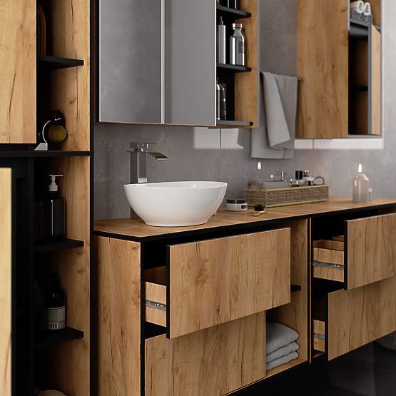 FÜRDŐSZOBAI MOSDÓ ALATTI SZEKRÉNY VAMI W90 2SZ 2P PK CRAFT TÖLGY / FEKETE