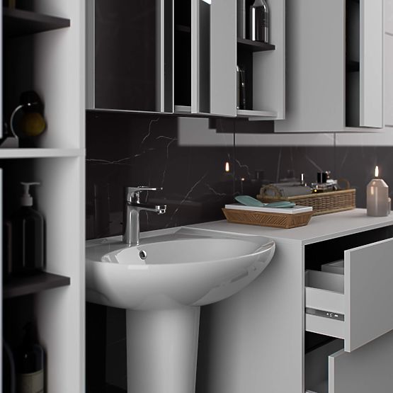 FÜRDŐSZOBAI MOSDÓ ALATTI SZEKRÉNY VAMI W90 2SZ 2P PK FEHÉR / GRAFIT SZÜRKE