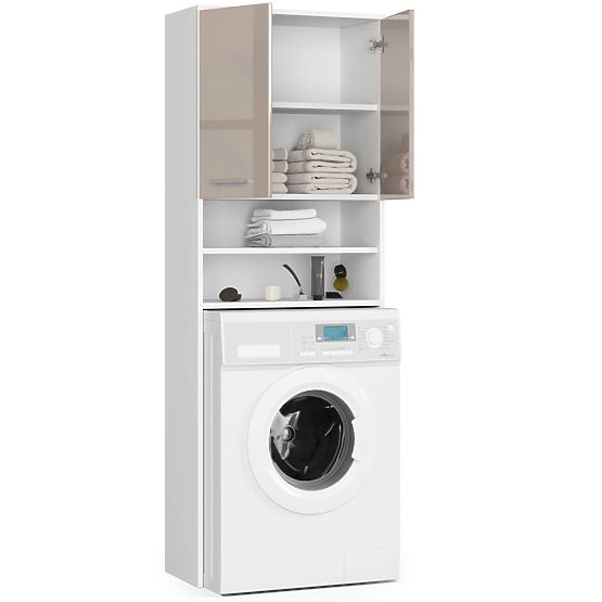 Fürdőszobai szekrény FIN mosógép fölé - fehér-cappuccino fényes - 2 ajtó