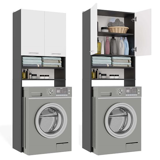 Fürdőszobai Szekrény Mosógép Fölé POLA DK ANTRACIT FEHÉR Polc Oszlop 180X64X30