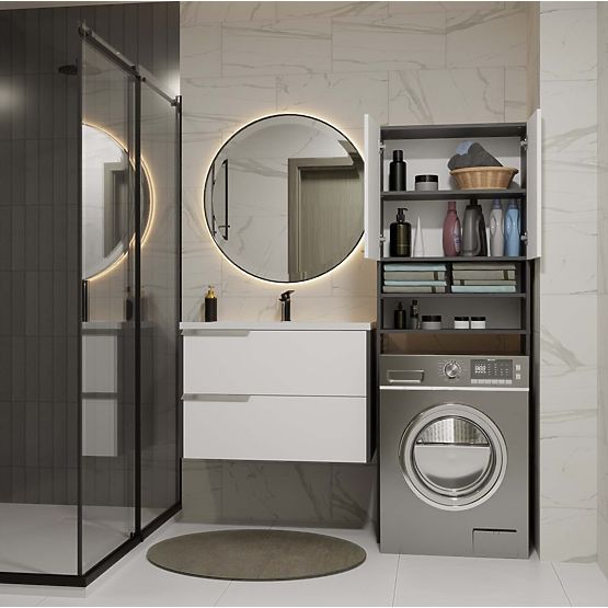 Fürdőszobai Szekrény Mosógép Fölé POLA DK ANTRACIT FEHÉR Polc Oszlop 180X64X30