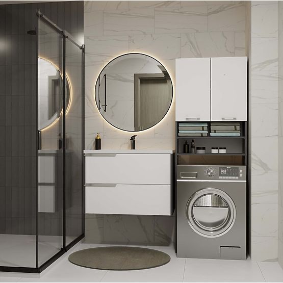 Fürdőszobai Szekrény Mosógép Fölé POLA DK ANTRACIT FEHÉR Polc Oszlop 180X64X30