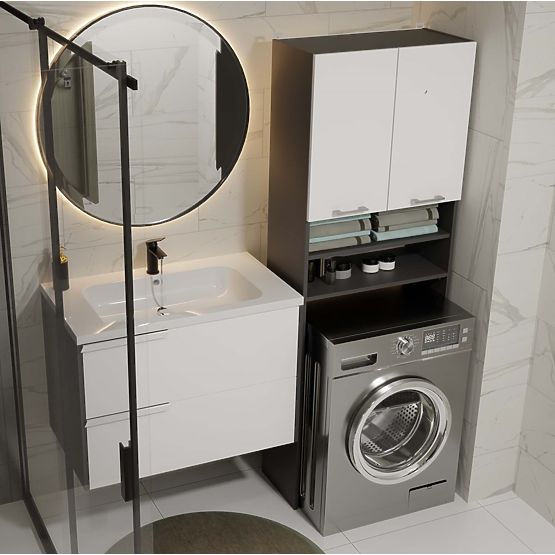 Fürdőszobai Szekrény Mosógép Fölé POLA DK ANTRACIT FEHÉR Polc Oszlop 180X64X30