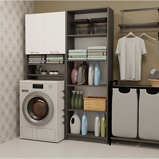 Fürdőszobai Szekrény Mosógép Fölé POLA DK ANTRACIT FEHÉR Polc Oszlop 180X64X30