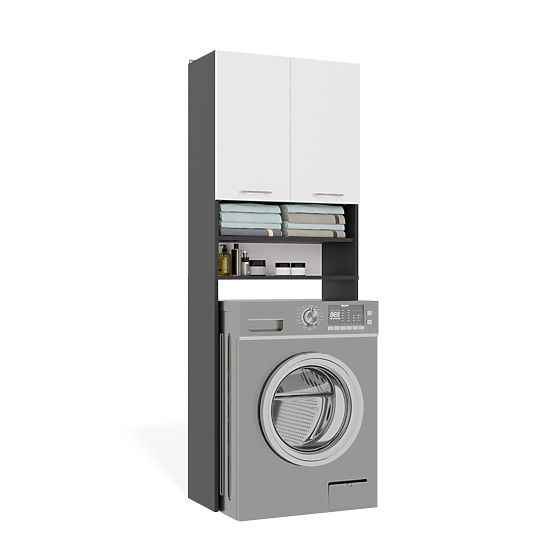 Fürdőszobai Szekrény Mosógép Fölé POLA DK ANTRACIT FEHÉR Polc Oszlop 180X64X30