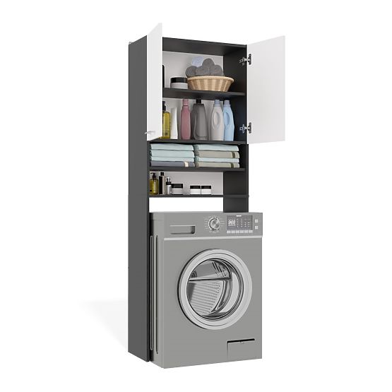 Fürdőszobai Szekrény Mosógép Fölé POLA DK ANTRACIT FEHÉR Polc Oszlop 180X64X30