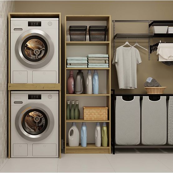 Fürdőszobai szekrény mosógéphez és szárítógéphez POLA TWIN Polc Oszlop DUB ARTISAN