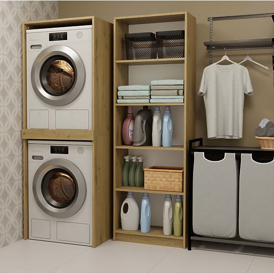 Fürdőszobai szekrény mosógéphez és szárítógéphez POLA TWIN Polc Oszlop DUB ARTISAN