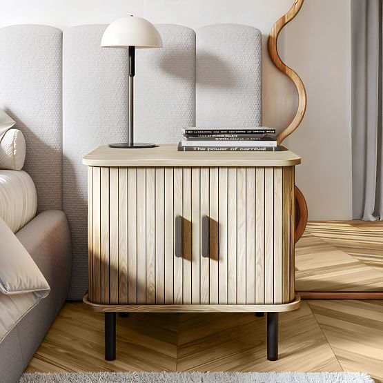 Gliss éjjeliszekrény, lekerekített, lamellás, világos tölgy