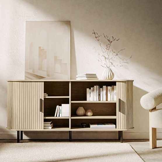 Gliss komód, lekerekített, lamellás, világos tölgy